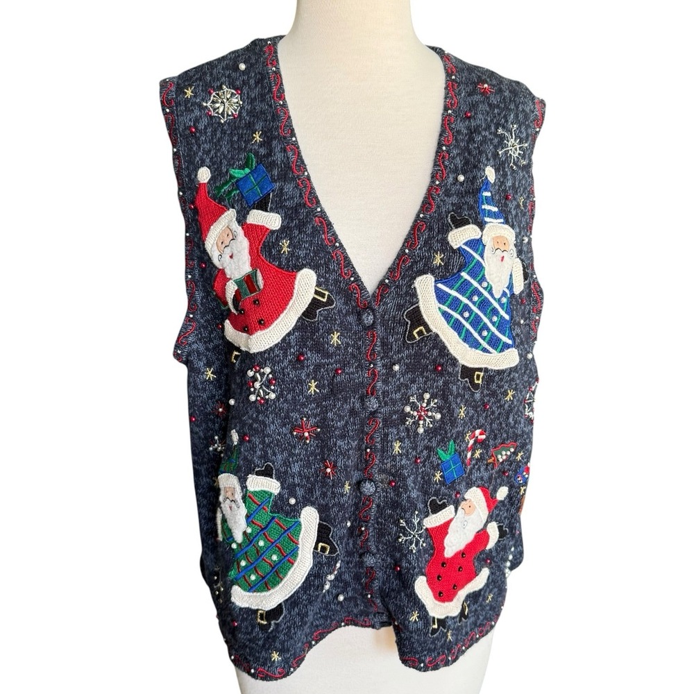 Vintage Designers Originals STUDIO Christmas Sweater Vest Women's Large Navy